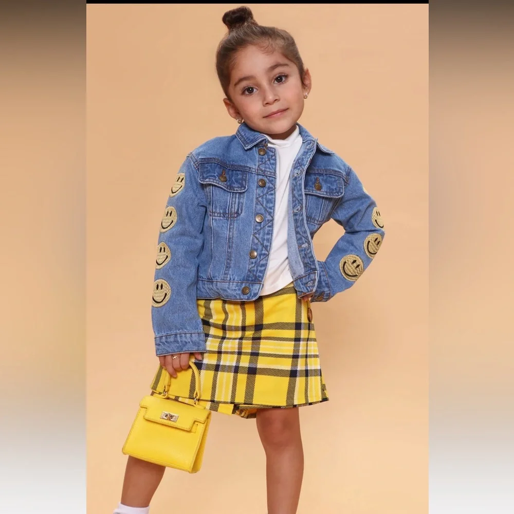 Fashion Nova Kids‎ Toddler Girl Smiley Face Jean Denim Jacket Size 4